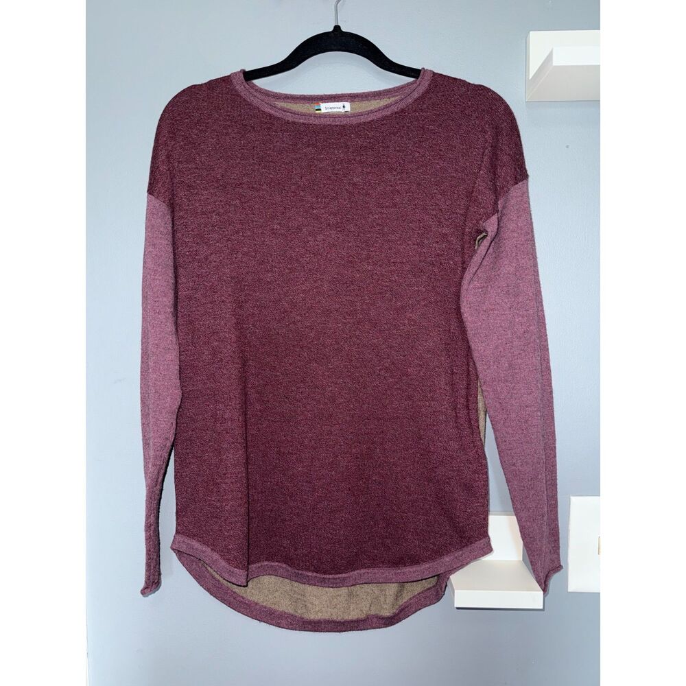 Women's Smartwool Shadow Pine Red & Tan Colorblock Wool Sweater | Size Small